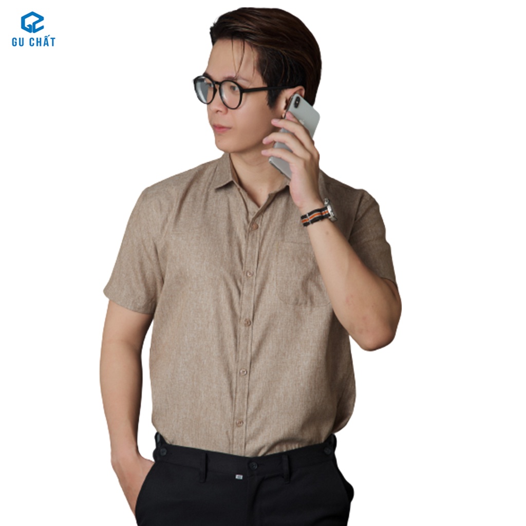 Áo Sơ Mi Trơn Tay Ngắn Có Túi GU CHẤT ,Vải Cotton Mịn Hàng Siêu Đẹp GUSM17