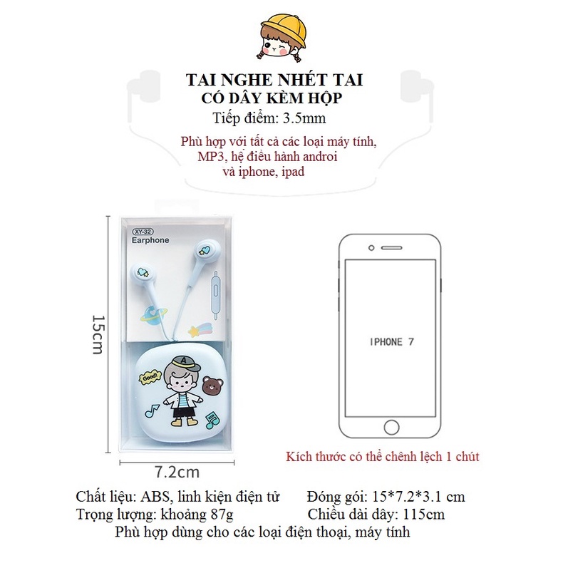 Tai nghe nhét tai có dây Chimi PK019 kèm hộp đựng phong cách Hàn Quốc