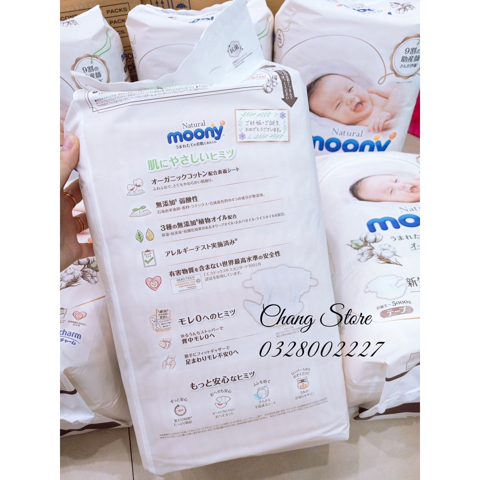 Tã Dán/ Bỉm Moony Natural Nội Địa Nhật Cao Cấp Size Newborn/ S/ M 63 Miếng NB63