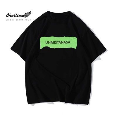 Áo thun unisex tay lỡ Chollima form rộng in chữ UNMISTANASA AT009 vãi cotton co giãn 2 chiều mát