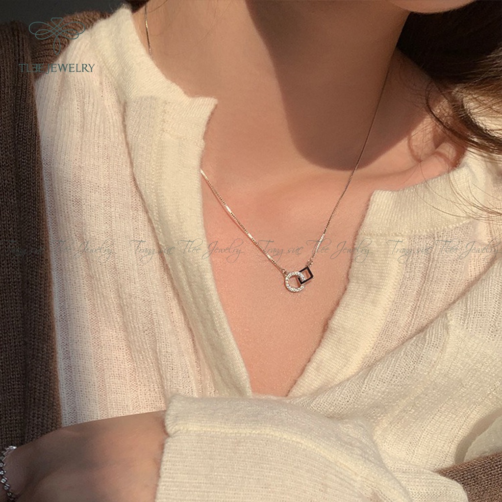 Dây chuyền bạc nữ TLEE tròn vuông nạm đá cao cấp NCJ D0111