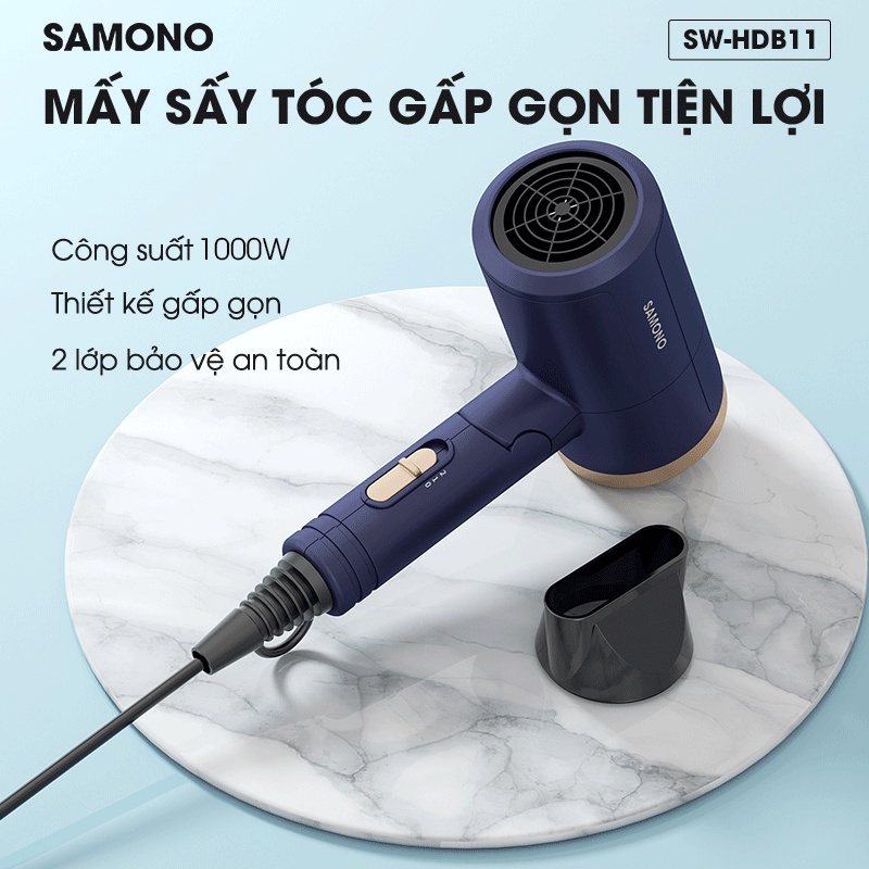 Máy sấy tóc tạo kiểu SAMONO SW-HDB11 công suất 1000W thiết kế gấp gọn tiện lợi - BH 12 tháng