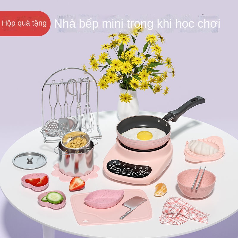 Bếp mini thật nấu ăn trọn bộ đồ dùng nhà bếp trẻ em phiên bản thật có thể nấu đồ chơi 6 tuổi 10 bé gái 8 món quà sinh n