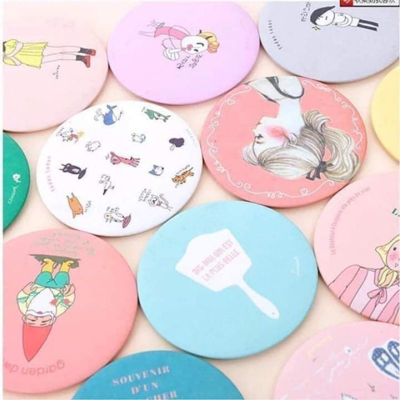 Gương trang điểm mini siêu cute cầm tay bỏ túi Hàn Quốc tiện lợi viền kim loại
