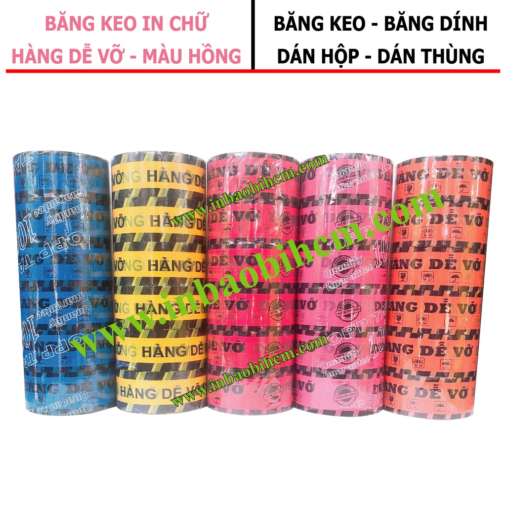 Băng keo HÀNG DỄ VỠ siêu dính màu ĐỎ, Dày 50 Mic, Bản 4F8, Băng keo dán thùng, dán hộp giá rẽ, InbaobiHCM