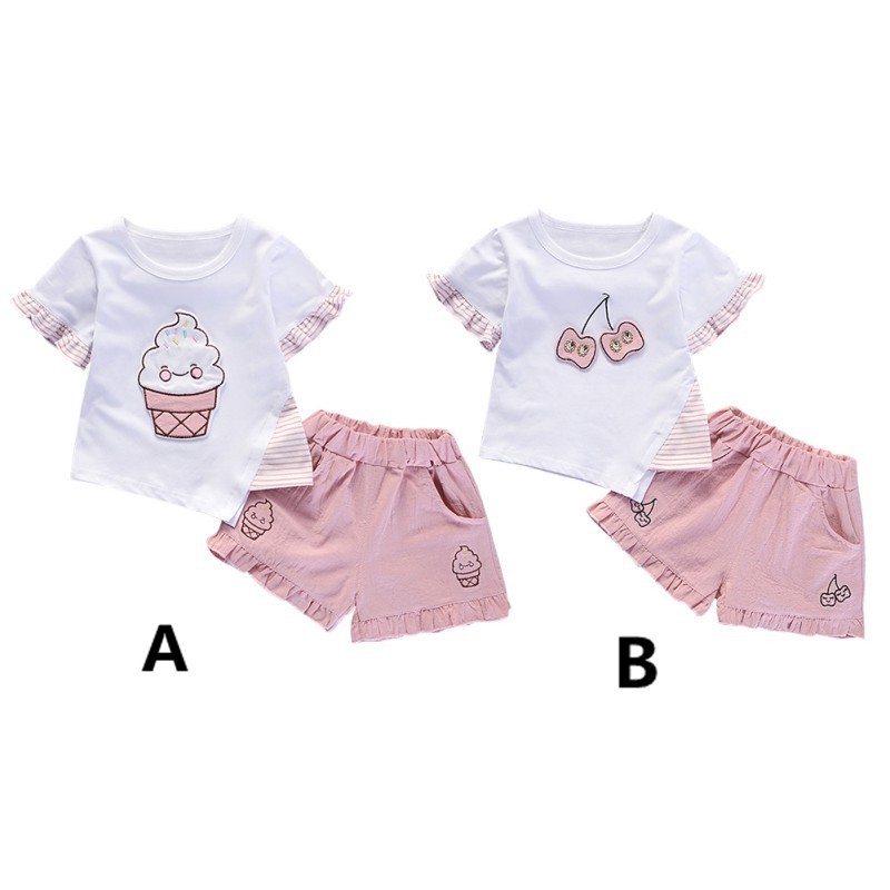 Set áo tay ngắn + quần ngắn kiểu dáng xinh xắn cho bé gái
