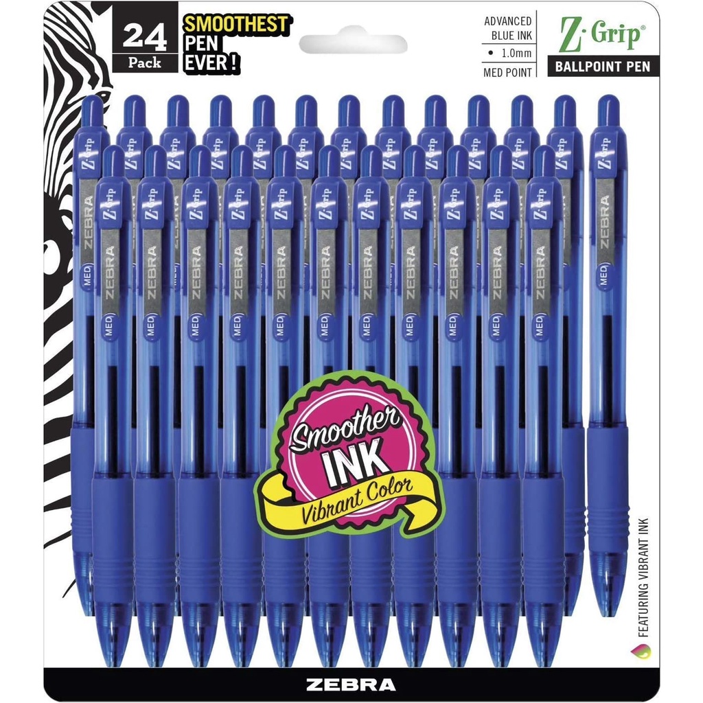 Bút bi siêu lướt Zebra Z-Grip Retractable Ballpoint Pen, Cỡ ngòi Medium Point 1.0mm, 1 cây viết màu xanh dương hoặc đen