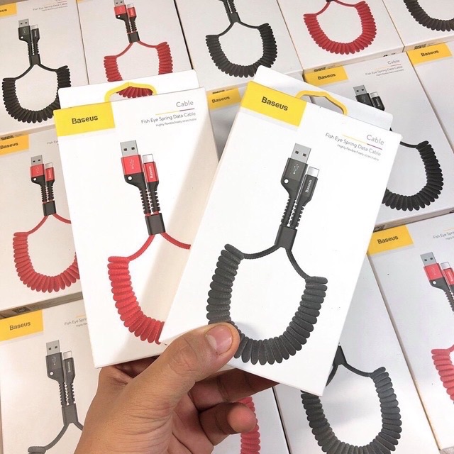CHÍNH HÃNG-GIÁ RẺ✔Dây Cáp sạc Nhanh Lò Xo Baseus Spring USB Type C-2A trên xe ô tô Dây sạc Xoắn cho Samsung/Oppo ANDROID