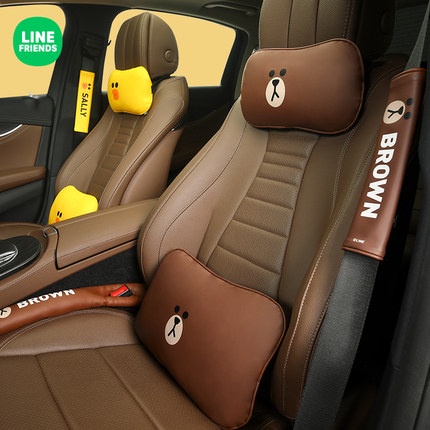 Gối tựa đầu, lưng trên ô tô Line Friends bằng da