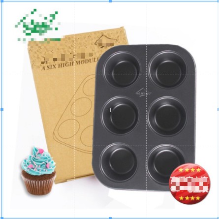 Khuôn 6 Ô Cupcake Màu Đen Cao Cấp Có Hộp