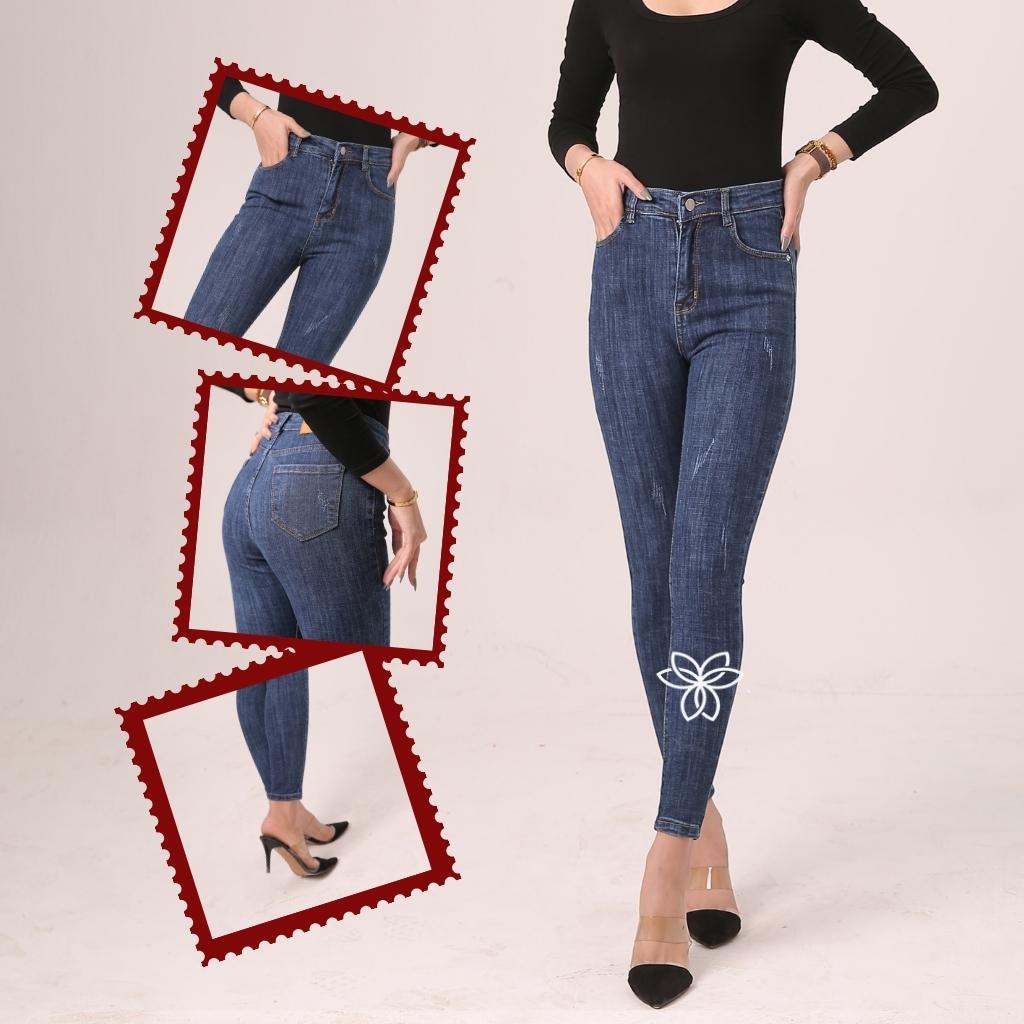 Quần Jean Skinny Nữ Lưng Cao Araxie Quần bò nữ ôm cạp cao màu xanh xước Co Giãn 4 Chiều Tôn Dáng JASKX10