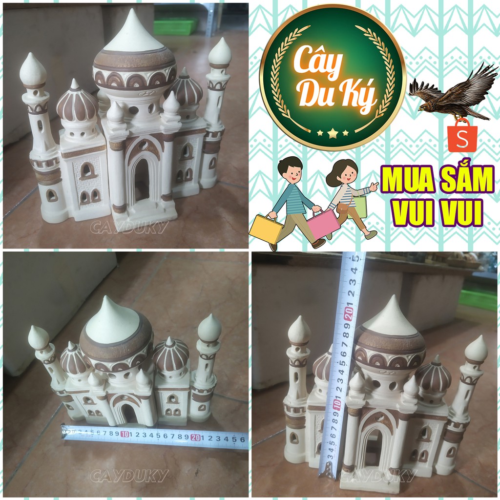 Tượng lâu đài Taj Mahal mini gốm sứ Bát Tràng - 22x6x22 cm làm mô hình trang trí tiểu cảnh, trang trí bể cá