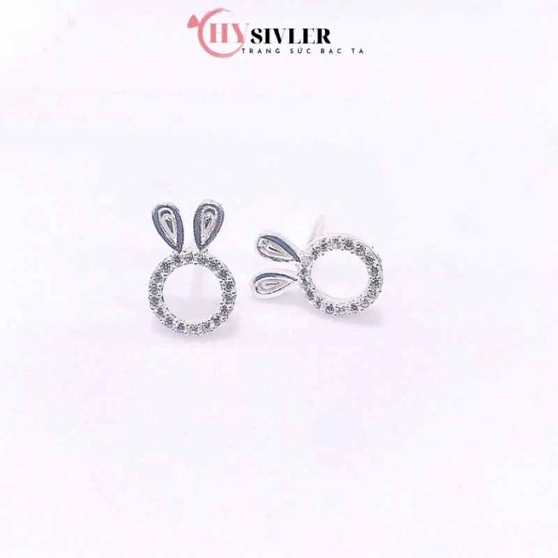 Bông tai bạc ta hình thỏ tròn đính đá dễ thương khuyên tai nữ trẻ em đều đeo được