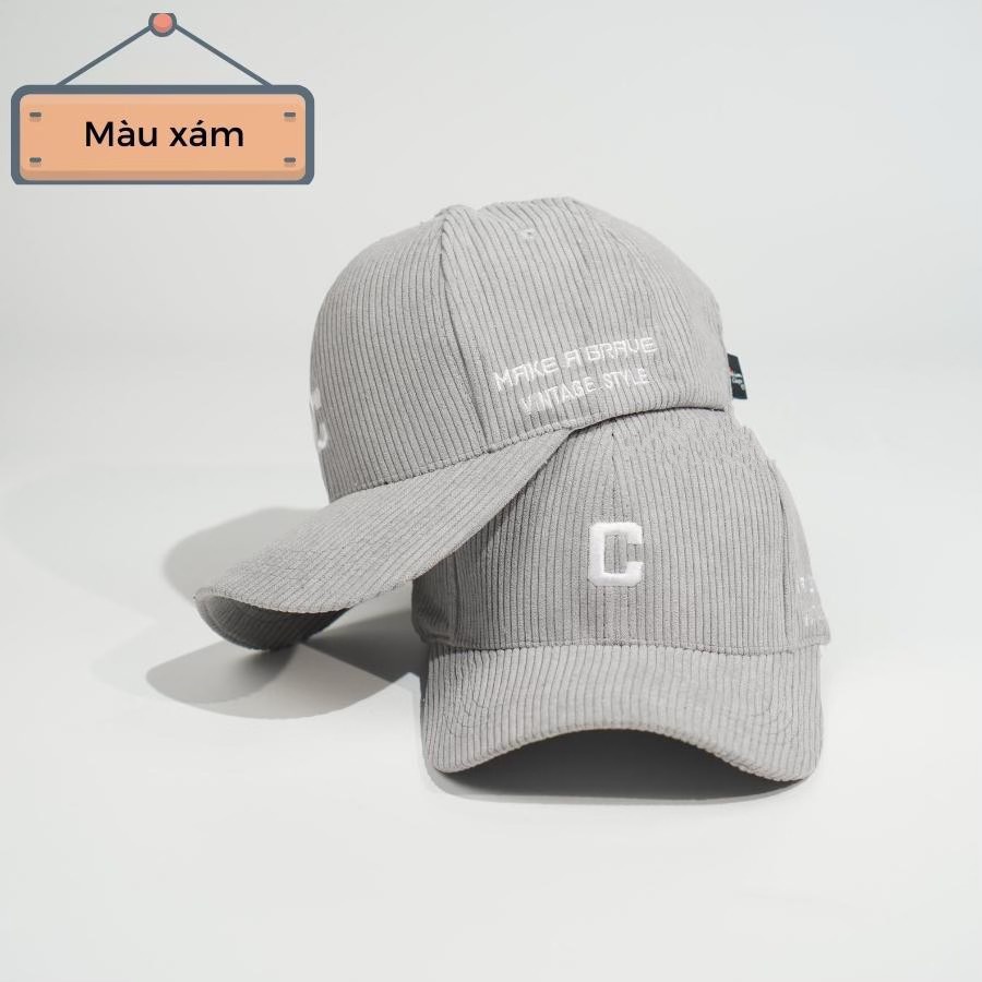 Nón Kết Nhung Kaki Cao Cấp Thêu Chữ C Vintage Style Phong Cách Ulzzang Form Unisex Nam Nữ 416