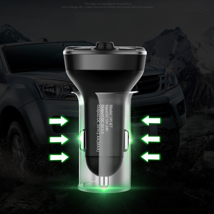 Tẩu sạc ô tô Bluetooth HY-87 cao cấp | Nghe nhạc Mp3, 1 cổng sạc nhanh QC 3.0, 1 cổng USB và khe cắm thẻ nhớ