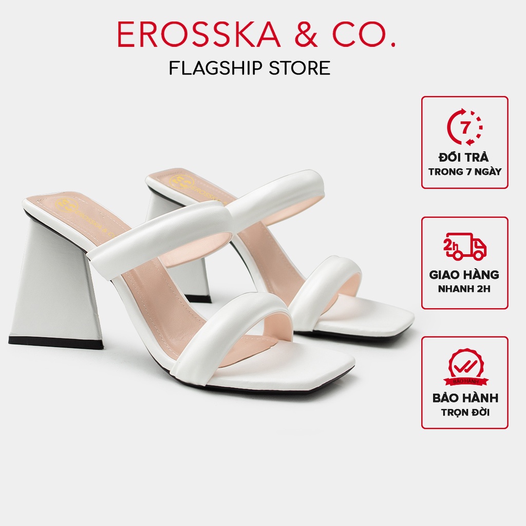 Erosska - Dép cao gót nữ mũi vuông 2 quai ngang cao 9cm màu trắng ver 2 - EMO90 #9