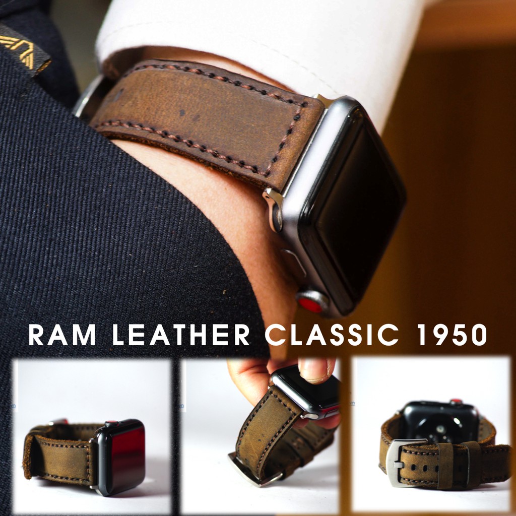 Dây apple watch da bò nâu đất handmade cực chất RAM Leather  classic 1950 - tặng khóa chốt và adapter