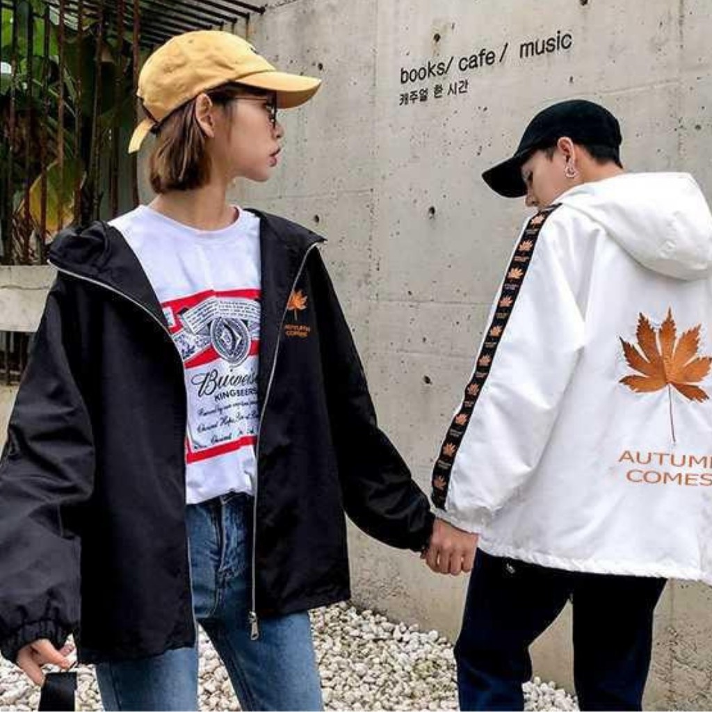 Áo khoác dù có mũ KD11 hoạ tiết in hình chiếc lá, form Hàn Quốc unisex cho nam nữ, chất liệu dù cao cấp - HHT.SHOP