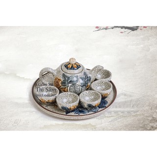 BỘ ẤM TRÀ 5 CHÉN MEN RẠN BÁT TRÀNG