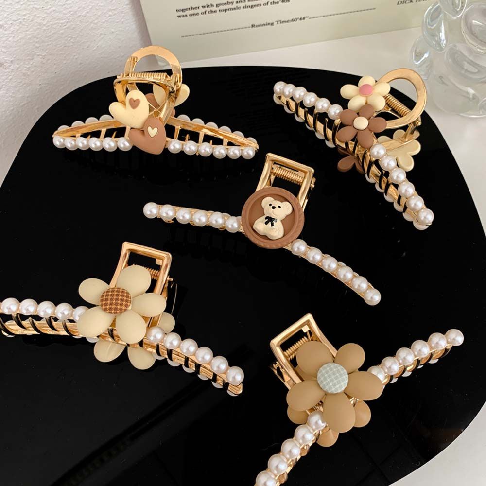 Kẹp tóc hình trái tim bằng kim loại đính ngọc trai nhân tạo phong cách Hàn Quốc cho nữ