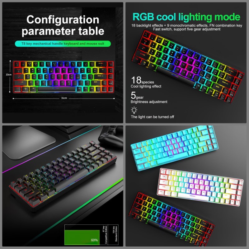 Bàn Phím Cơ Gaming Led RGB T8 Pink mini nhỏ gọn