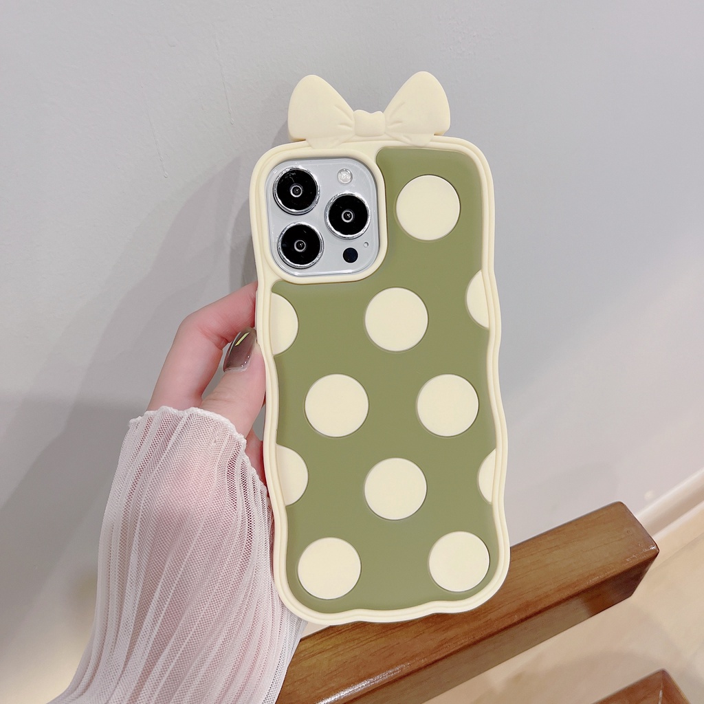 Ốp Điện Thoại Silicon Mềm Chống Sốc Họa Tiết Chấm Bi Và Nơ Hoạt Hình Cho iPhone 6 7 8Plus X XSMAX XR 11 12 13promax