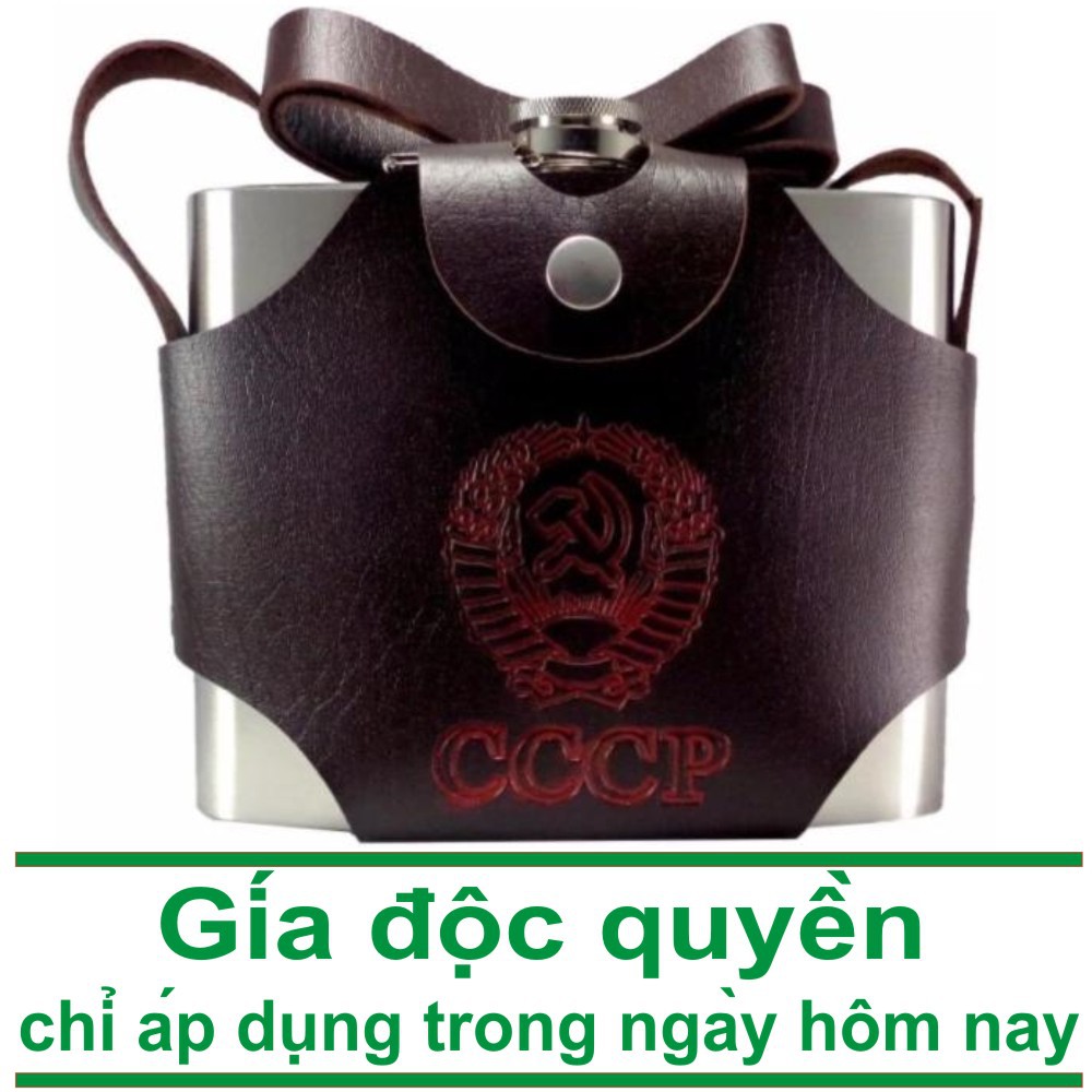 Bình đựng rượu inox CCCP Kèm Bao Da Loại 1 Lít - Hàng Chất Lượng Loại 1