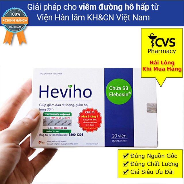 Viên Uống Heviho - Giúp Giảm Viêm Đường Hô Hấp Cấp &amp; Mạn Tính (Hộp 20 Viên)