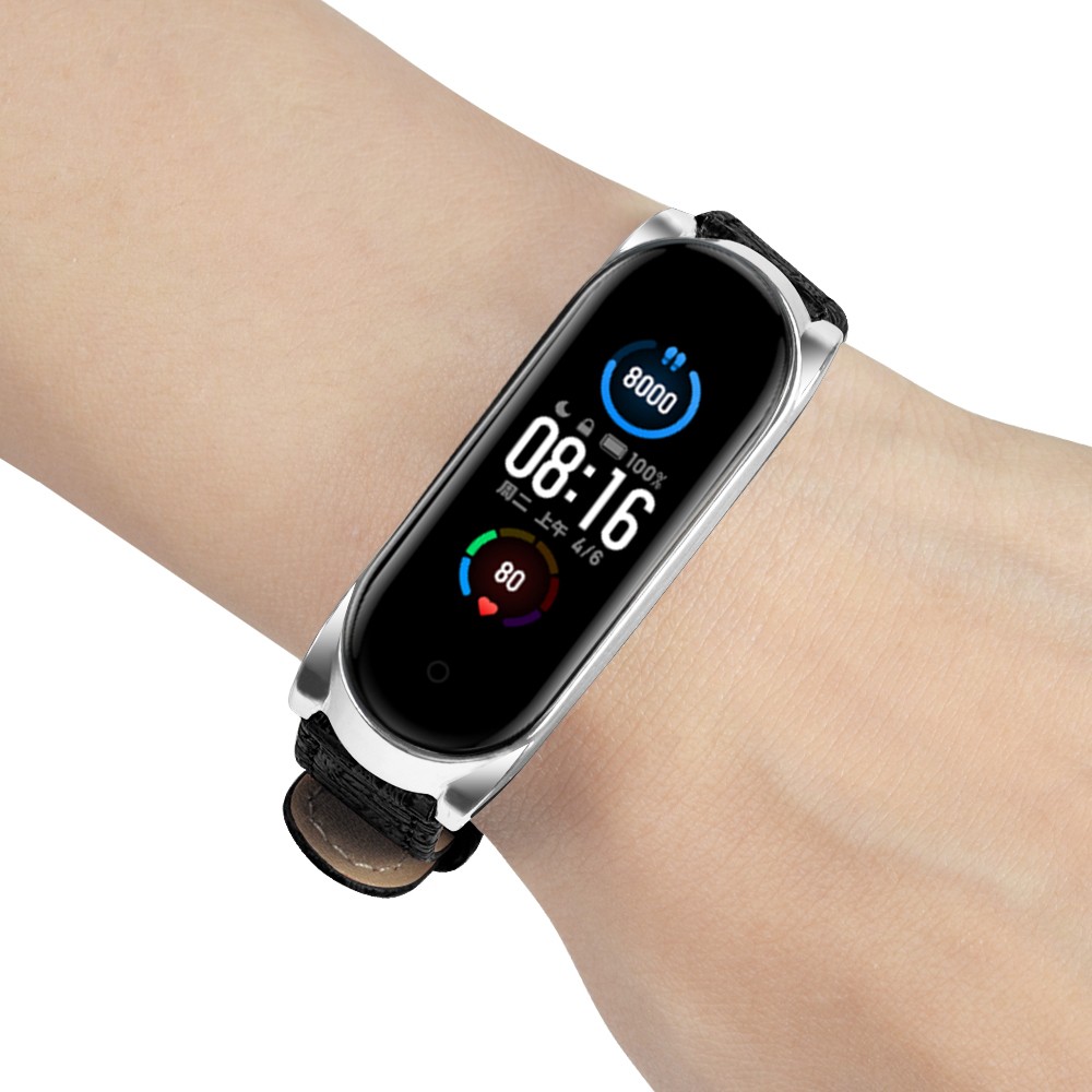 Dây Đeo Thay Thế Chất Liệu Da + Khung Kim Loại Cho Mi Band 7 6 5 NFC Xiaomi Mi Band 3 4