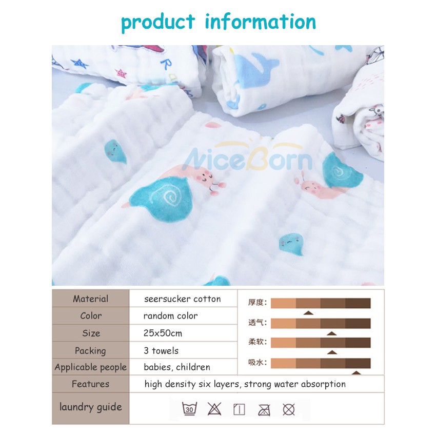 Set 3 khăn cotton mềm mại thấm hút tốt dành cho bé