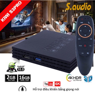 Android tv box kiwibox s3 pro khiển giọng nói. kiwi box s3 pro 2023 ram 2g, rom 8g, wifi 2bt, android 10