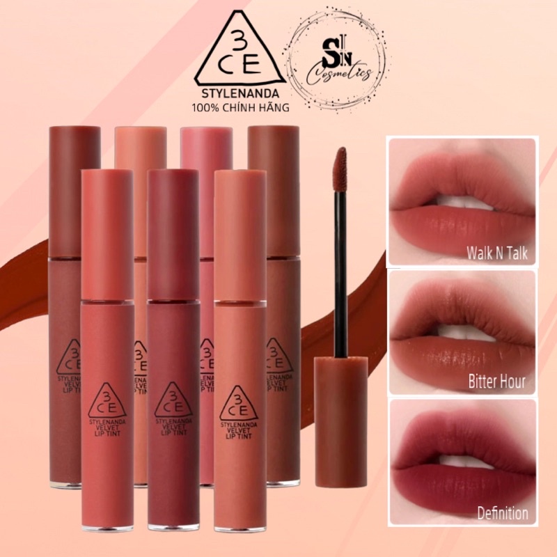 Son kem 3CE VELVET LIP TINT Bitter Hour Taupe Definition