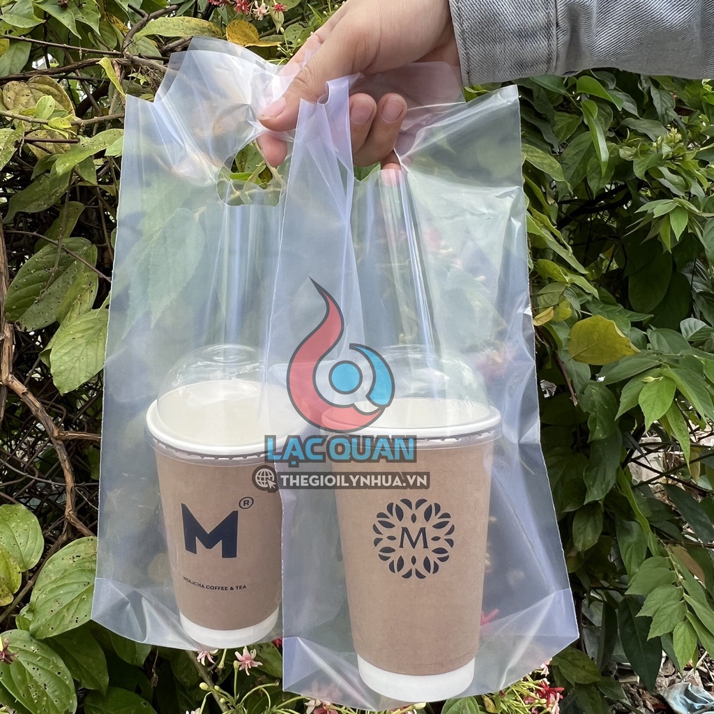 1Kg túi đựng 2 ly, túi 2 ngăn đựng ly mang đi kích thước 34x32