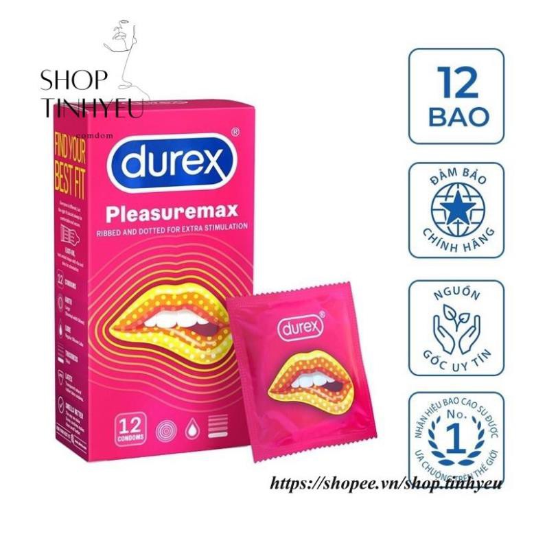 PHIÊN BẢN MỚI Bao cao su durex pleasuremax  chính hãng  thiết kế siêu mỏng có gân nhiều bôi trơn tăng khoái cảm hộp 12c