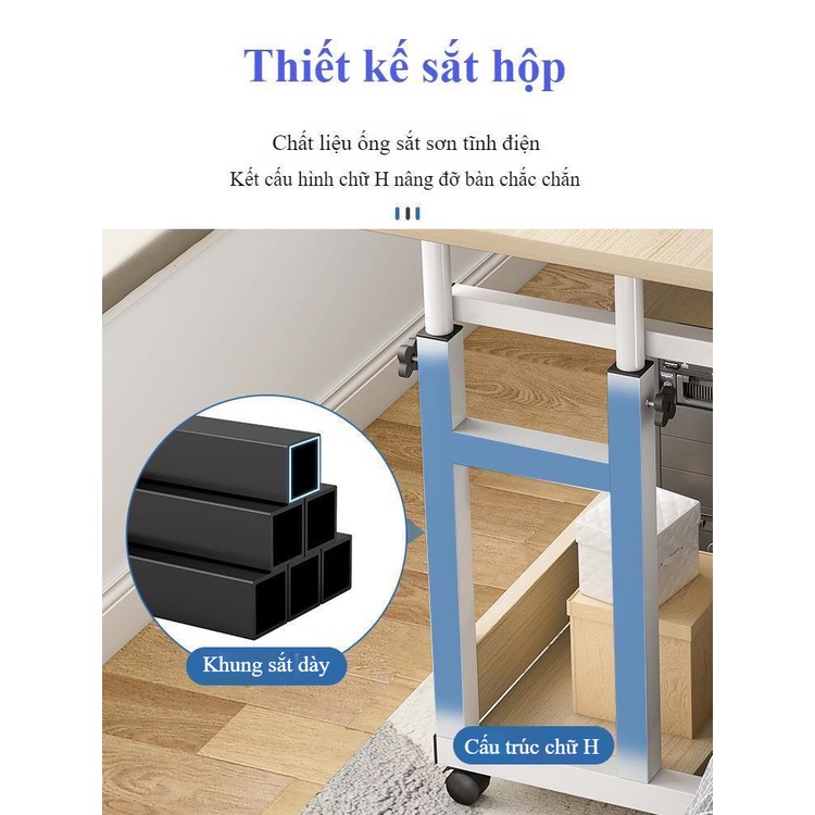 Bàn thông minh có ngăn để bàn phím kèm kệ tủ để đồ tiện lợi, bàn học ngồi giường điều chỉnh chiều cao dễ dàng