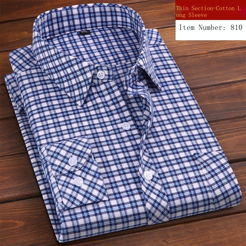 Áo Sơ Mi Cotton Nguyên Chất Tay Dài Kẻ Sọc Caro Chống Nhăn Cho Nam Trung Niên Và Bố