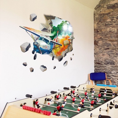 Decan dán tường, decan 3D hình máy bay trực thăng dán phòng cho bé SK7144, tranh trang trí lớp học