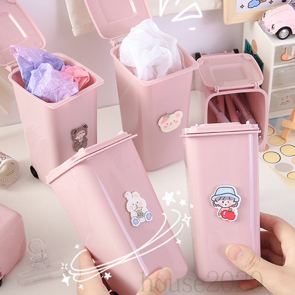 Thùng rác nắp gập bằng nhựa để bàn giao màu ngẫu nhiên