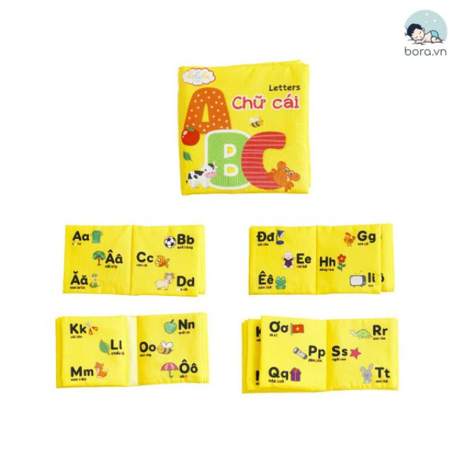 Sách vải cho bé, kích thích đa giác quan [Kích thước 15x15cm 12 trang, an toàn tuyệt đối cho bé]