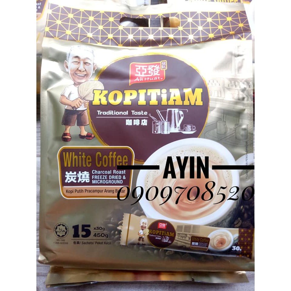 ( Gói lẻ )Cà Phê Trắng Ah Huat Kopitiam Charcoal Roast 3 in 1 White Coffee
