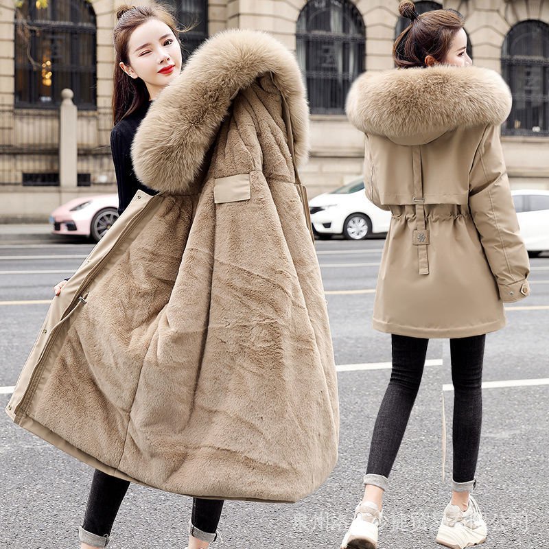 Áo Khoác Phao Cotton Dày Dáng Rộng Dài Qua Gối Phối Cổ Lông Kiểu Hàn Quốc Thời Trang Mùa Đông Mới 2022