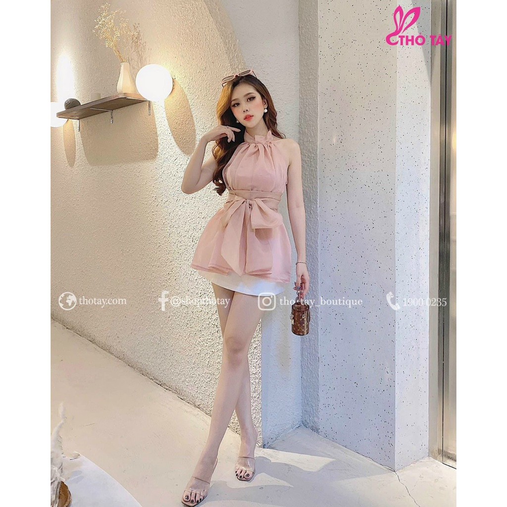 Áo kiểu voan cột nơ sát nách siêu xinh bận được 2 kiểu (ảnh thật shop)