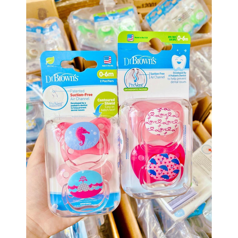 SET 2 TY NGẬM PREVENT DR BROWN'S CHO BÉ TỪ 0-6 THÁNG GIAO MÀU NGẪU NHIÊN CHO BÉ TRAI HAY GÁI