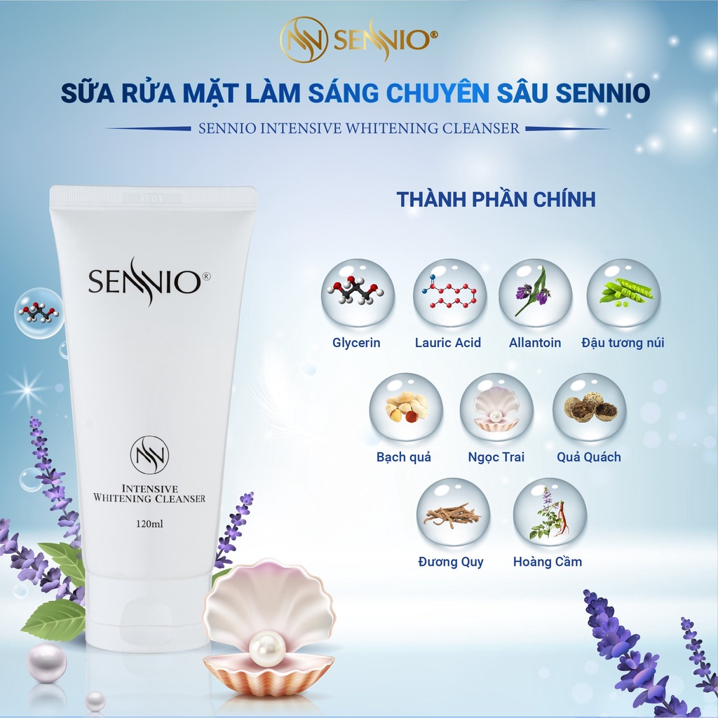 Sữa rửa mặt SENNIO TRẮNG DA sạch sâu dành cho da dầu mụn, da nhờn và da nhạy cảm, ngừa mụn, mờ thâm, trắng da - 125ml