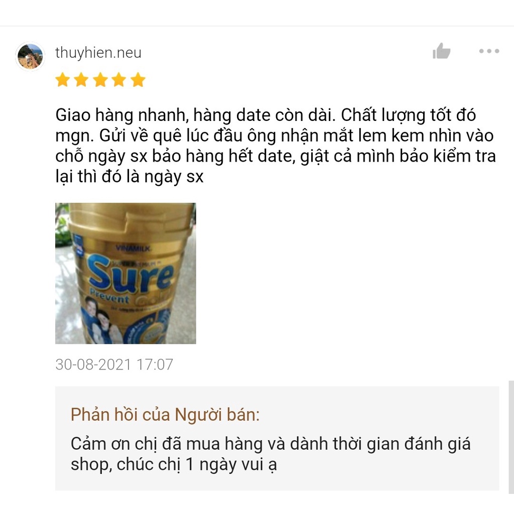 Sữa Vinamilk Sure Prevent Gold 900gr cho người lớn tuổi