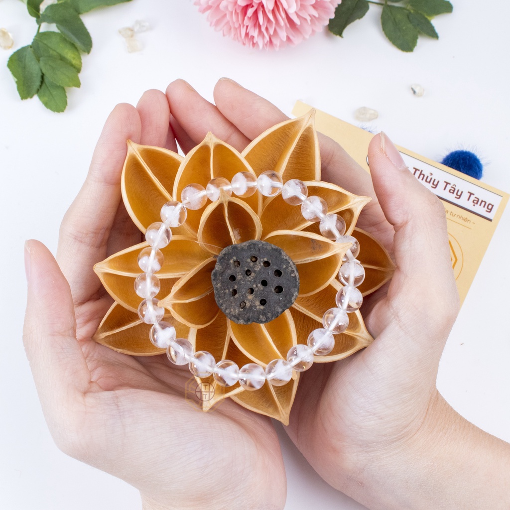 Vòng tay phong thủy Đá Ưu Liinh Trắng 7A vân Kim Tự Tháp [mệnh Kim, Thủy]  - Phong Thủy Tây Tạng