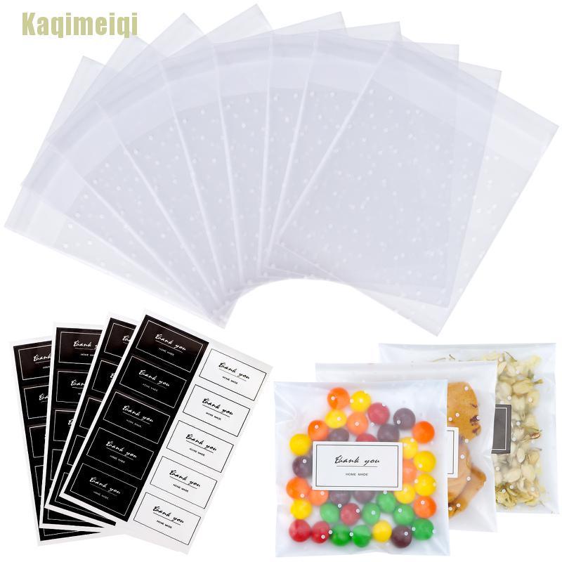 Set 100 túi bóng kính bánh quy trong suốt với 100 miếng dán DIY chất lượng cao