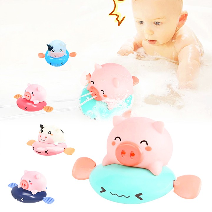 Đồ chơi nhà tắm phun nước đồ chơi thả bồn tắm, hình heo và bò vặn cót đáng yêu đủ màu sắc cho bé Baby-S – SDC057