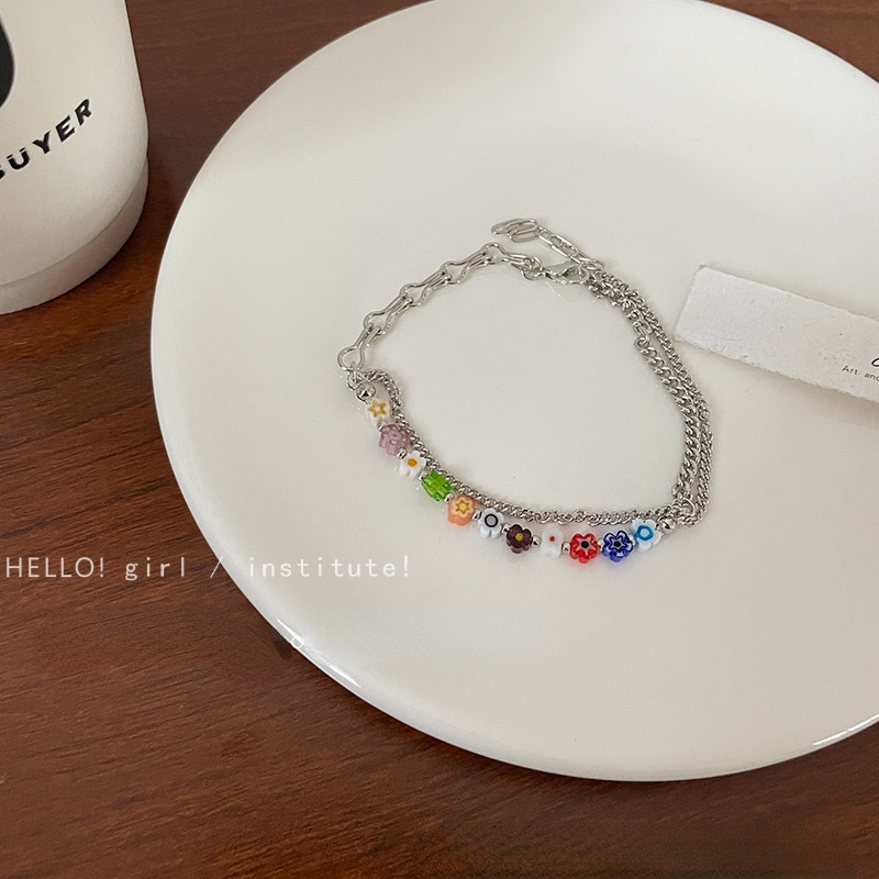 Vòng Đeo Tay Hai Lớp Bằng Thủy Tinh Nhiều Màu Thiết Kế Đơn Giản Mẫu Mới Cho Nữ