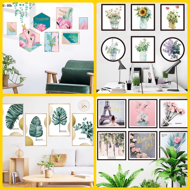 Decal Dán Tường Mẫu khung ảnh 3d hoa lá ( Nhiều Mẫu)